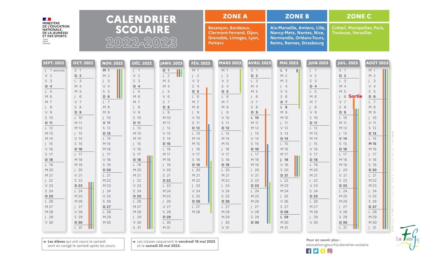 Calendrier scolaire 2022 2023 ecole fenelon guy