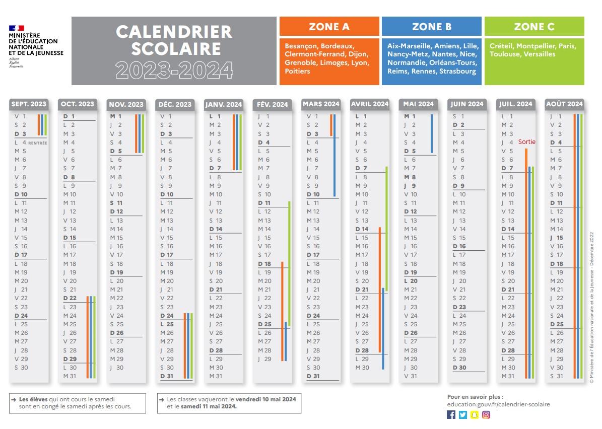 Calendrier scolaire 2023-2024 Fénelon-Guy